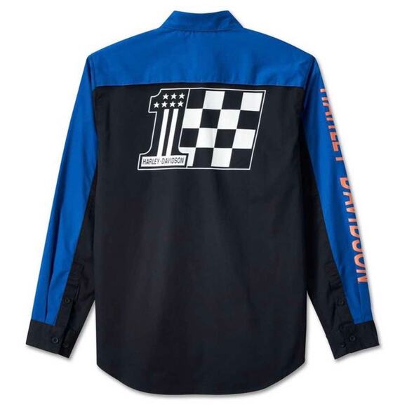 NWT Harley Davidson #1 Victory Mens 3XL Blue Cotton Twill Colorblock Shirt - Picture 2 of 5